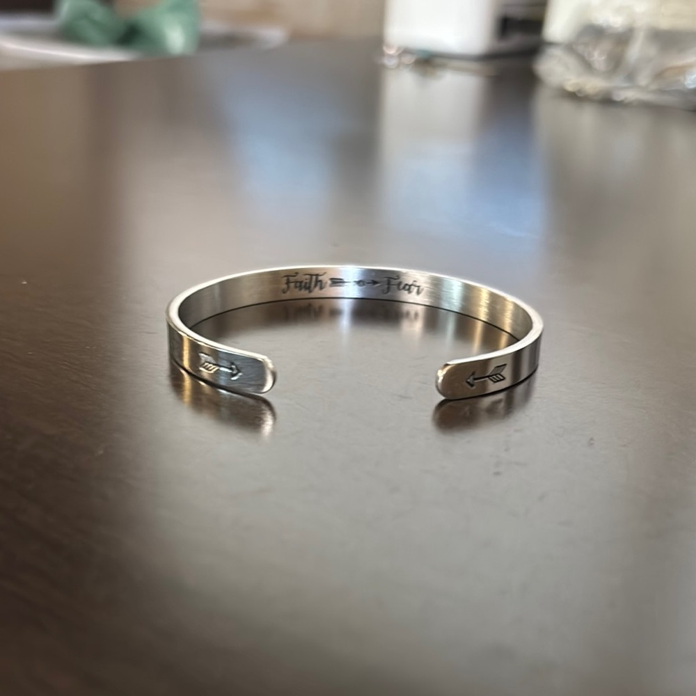 Faith over Fear Silver Engraved Cuff Bracelet